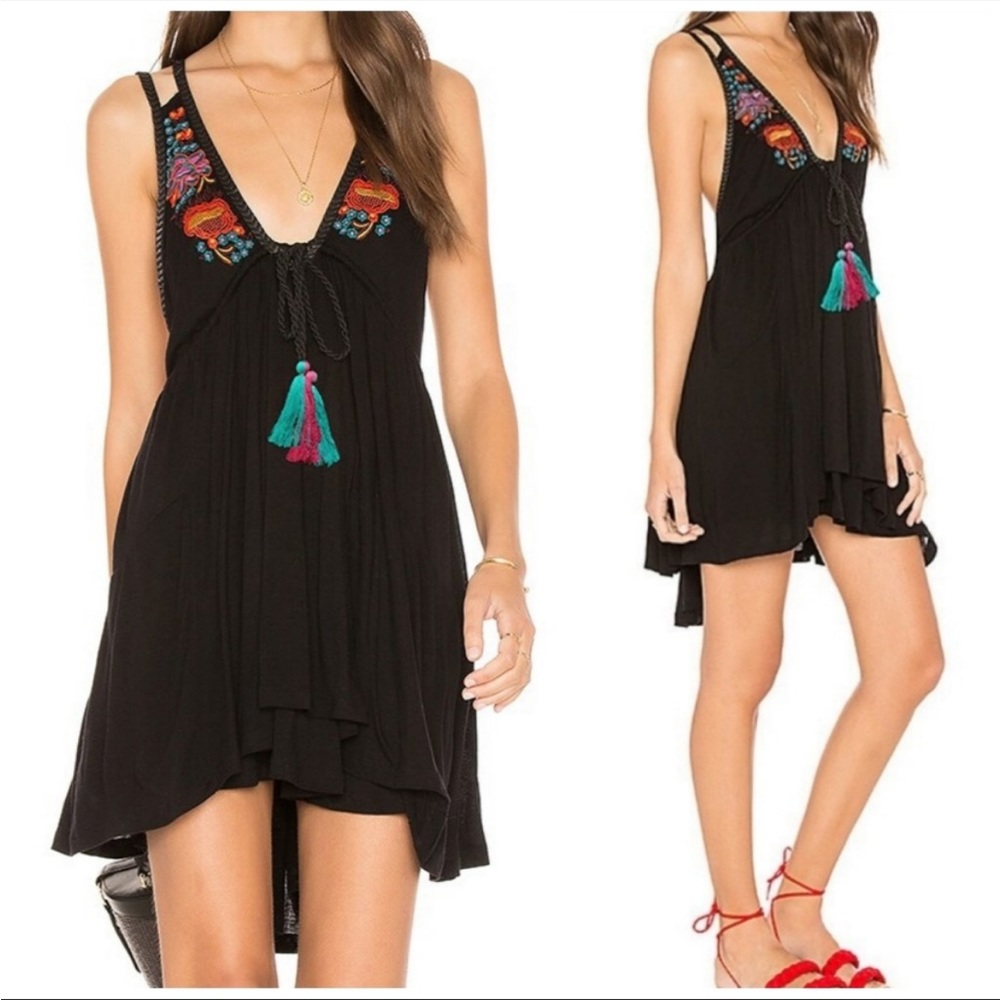 Free People Floral Embroidered Jersey Mini Dress